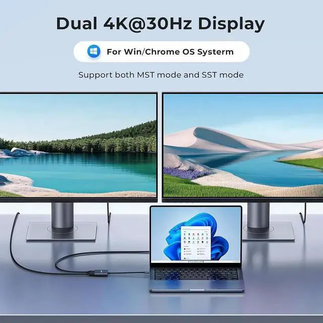 Alt view image 4 of 6 - JAENFONG USB-C to Dual HDMI Adapter 4K@60Hz Type-C to HDMI Converter for Dual Monitors USB-C Hub for MacBook/Laptop/HP//Surface//Thinkpad/Chromebook