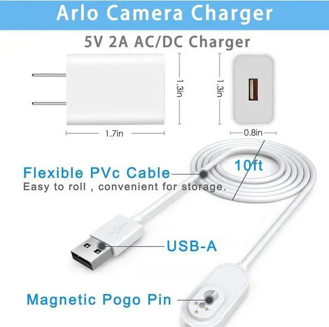 Alt view image 5 of 6 - Arlo Camera Charger Compatible with Arlo Pro 5S 2K Pro 4 Pro 3 Ultra 2 Ultra Floodlight Go 2 Cameras arlo Magnetic Charging Cable Outdoor Weather Resistant Connector Power Adapter 10FT 2 Pack