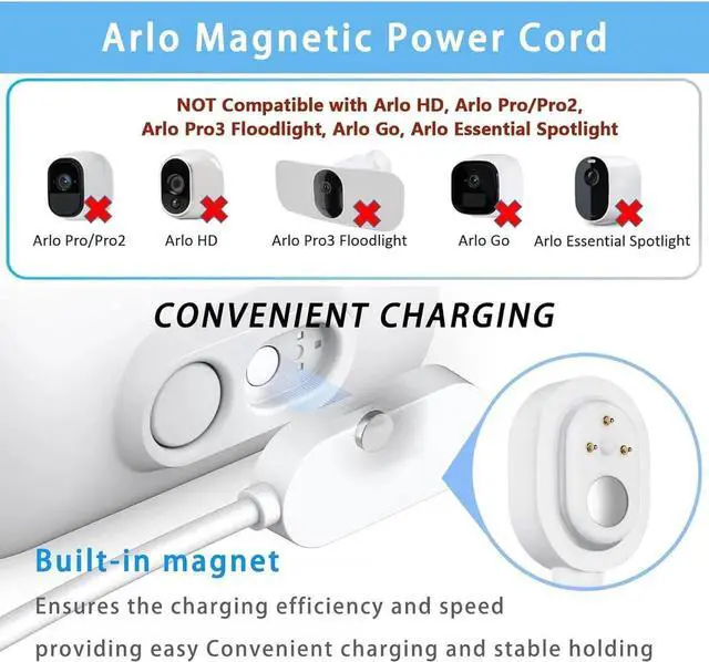 Alt view image 2 of 6 - Arlo Camera Charger Compatible with Arlo Pro 5S 2K Pro 4 Pro 3 Ultra 2 Ultra Floodlight Go 2 Cameras arlo Magnetic Charging Cable Outdoor Weather Resistant Connector Power Adapter 10FT 2 Pack