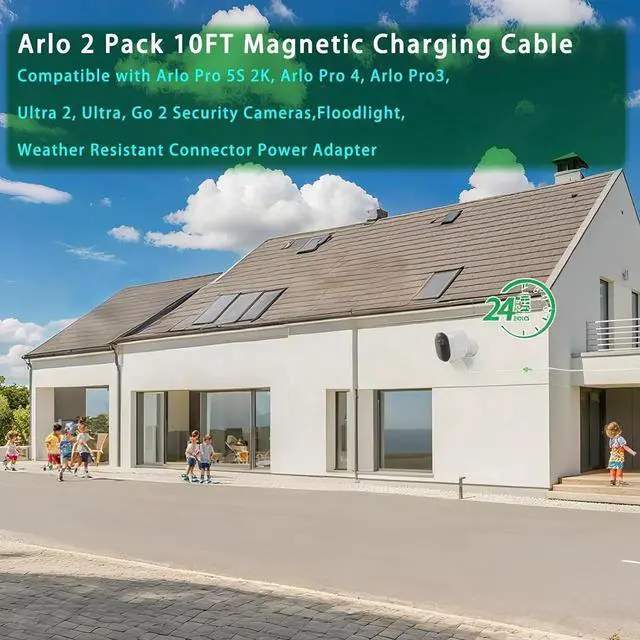 Alt view image 4 of 6 - Arlo Camera Charger Compatible with Arlo Pro 5S 2K Pro 4 Pro 3 Ultra 2 Ultra Floodlight Go 2 Cameras arlo Magnetic Charging Cable Outdoor Weather Resistant Connector Power Adapter 10FT 2 Pack