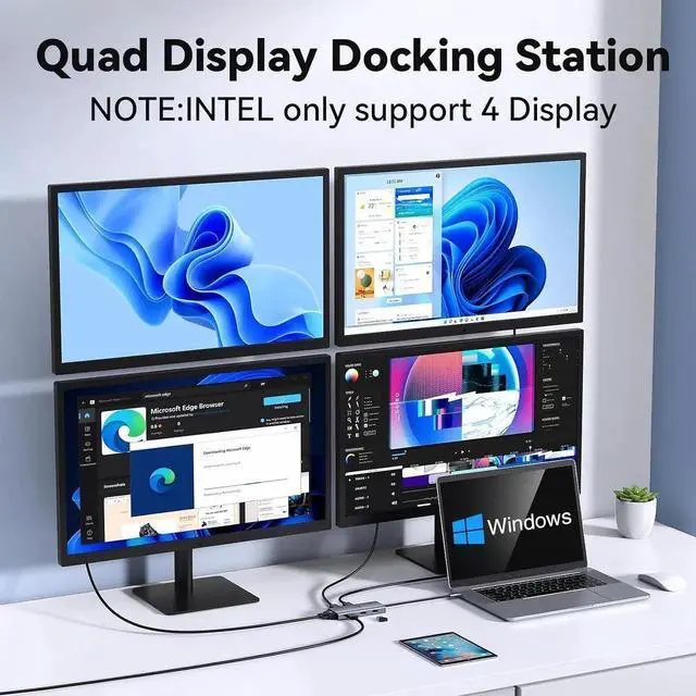 Alt view image 6 of 7 - JAENFONG USB C to Dual HDMI Adapter USB C Docking Station Dual Monitor Adapter for /HP/ Laptop iPhone 15 USB C Hub Dongle Multi Monitors Adapter with 2 HDMI Ports+Displayport DP Port+VGA+3 USB