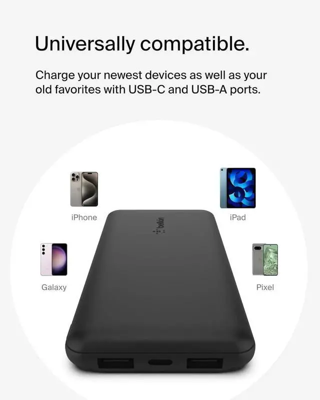 Alt view image 7 of 7 - Portable Charger USB-C Power Bank 10 000mAh w/ 2xUSB-A Ports 15W w/ Type-C to Type-A Cable for iPhone 16 16 Plus 16e Galaxy S25 Nintendo Switch 2 & More - Black