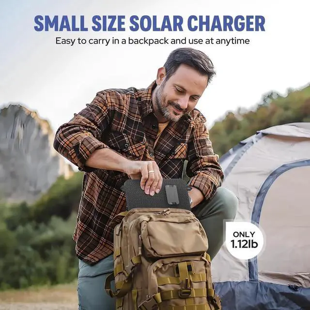 Alt view image 7 of 7 - Powkey Portable Solar Panel Chargers with 15W USB-A USB-C DC Output Foldable Power Emergency ETFE Panels Solar Battery Charger Compatible with Cell Phone iPad for Backpacking Camping Hiking (15W)