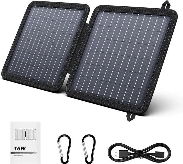 Main image of Powkey Portable Solar Panel Chargers with 15W USB-A USB-C DC Output Foldable Power Emergency ETFE Panels Solar Battery Charger Compatible with Cell Phone iPad for Backpacking Camping Hiking (15W)