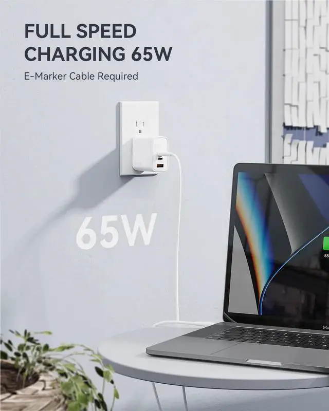 Alt view image 2 of 6 - USB C Charger 65W PPS 3-Port GaN Fast Charger Block Compact Foldable Wall Charger for MacBook Pro/Air XPS 13 iPad Pro iPhone 14/13 Pro Max Galaxy S22 /S21 Pixel & More