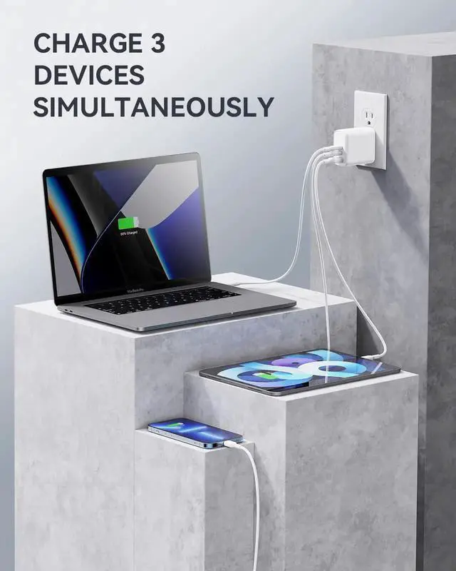 Alt view image 4 of 6 - USB C Charger 65W PPS 3-Port GaN Fast Charger Block Compact Foldable Wall Charger for MacBook Pro/Air XPS 13 iPad Pro iPhone 14/13 Pro Max Galaxy S22 /S21 Pixel & More