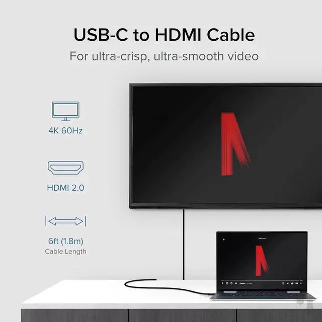 Alt view image 5 of 7 - JAENFONG USB C to HDMI Cable 6ft / 1.8m HDMI 2.0 USB4 / Thunderbolt Adapter for 4K Monitor 4K 60Hz (USBC-HDMI-Cable) for iPhone 15 iPad Pro MacBook Pro XPS Surface Laptop - Driverless