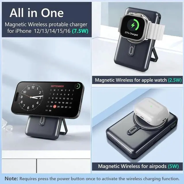 Alt view image 4 of 6 - for Magsafe Portable Charger 10000mAh Wireless Magnetic Power Bank with Built-in Cables Fast Charging for Magsafe Battery Pack Compatible with iPhone Android Watch AirPods Series (Black)