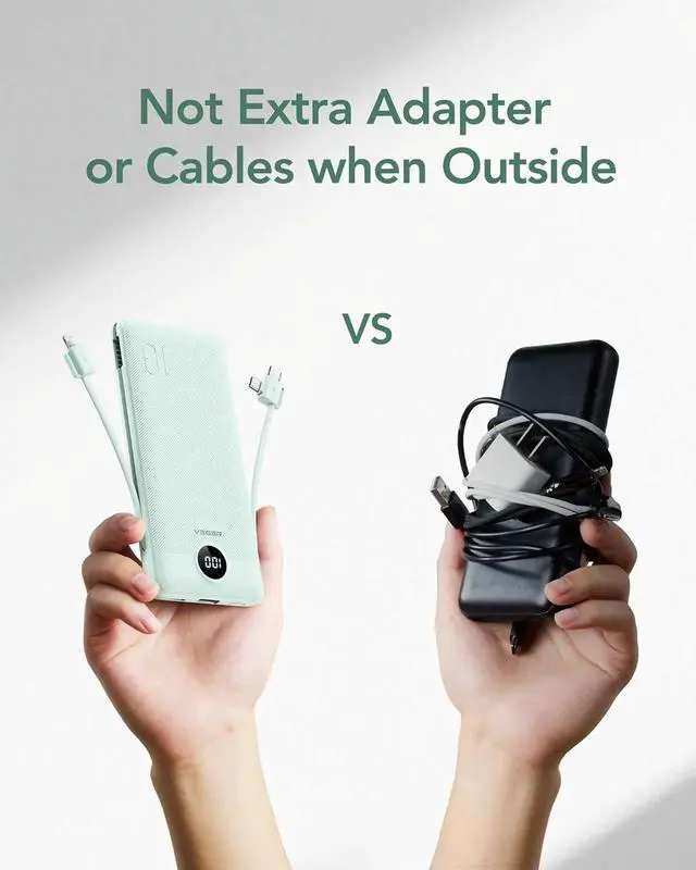 Alt view image 4 of 7 - Portable Charger for iPhone with Built in Cables and Wall Plug 10000mah Slim Fast Charging USB C Power Bank Travel Essential Battery Pack Compatible with iPhone iPad etc(Green)