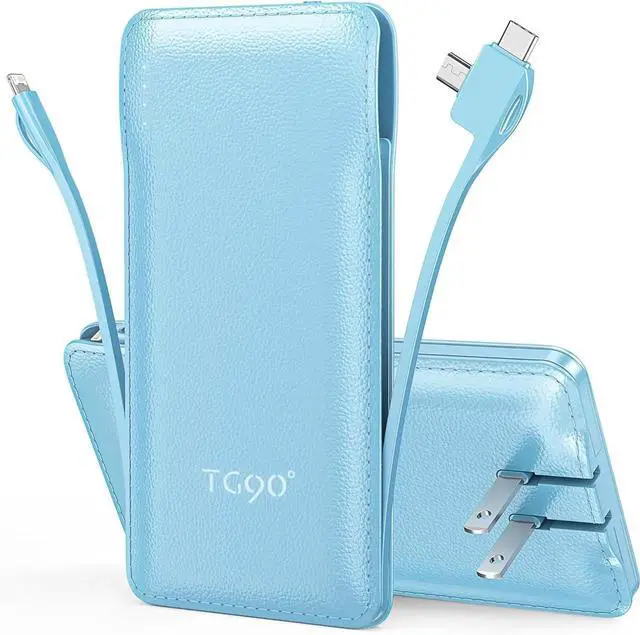 Main image of JAENFONG 10000mAh Power Bank with Built-in AC Wall Plug and Cables Ultra Slim Phone External Battery Pack Portable Charger Compatible with iPhone and Android Devices