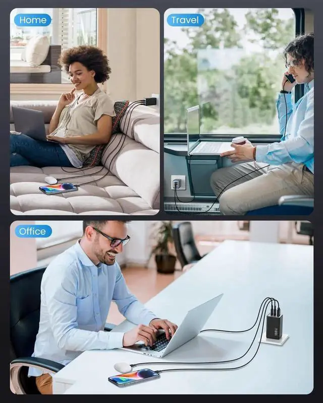 Alt view image 6 of 7 - 150W USB C Charger Block GaN III Compact Foldable Wall Charger 3 Port Fast Charging Station PD QC PPS Portable USB C Hub 100W Laptop Adapter for MacBook Pro/Air iPad iPhone 16/Pro Galaxy S24 etc