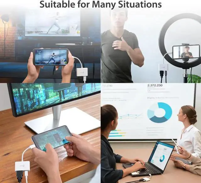 Alt view image 5 of 7 - JAENFONG 2-in-1 USB-C to 4K HDMI Adapter with PD Charging Port Supports 4K UHD Video Charge While Displaying Compatible with MacBook iPad Smartphone Laptop Steam Deck (JCA152)