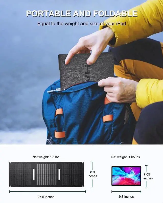 Alt view image 6 of 7 - JAENFONG 21W Portable Solar Panel Foldable Solar Panel Charger(5V/3A) IP67 Waterproof for Camping Hiking Backpacking Ultra-Fast Solar Phone Charger with Dual USB Ports for iPhone iPad Power Bank