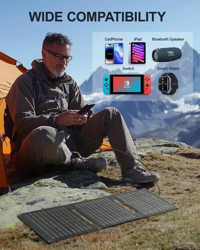 Alt view image 3 of 7 - JAENFONG 21W Portable Solar Panel Foldable Solar Panel Charger(5V/3A) IP67 Waterproof for Camping Hiking Backpacking Ultra-Fast Solar Phone Charger with Dual USB Ports for iPhone iPad Power Bank