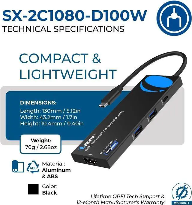 Alt view image 2 of 7 - JAENFONG SplitExtend Laptop Docking Station 4K Dual Monitor - 2X USB 3.0 1x Type-C SD Card Reader - USB-C Adapter to HDMI 2.0 Extended Screen 4K@30Hz Outputs - 100W PD