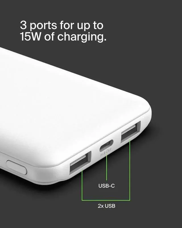 Alt view image 5 of 7 - JAENFONG Portable Charger USB-C Power Bank 10000 mAh w/ 1xUSB-C Port & 2xUSB-A Ports 15W w/Type-C to Type-A Cable for iPhone 16 Galaxy S25 Nintendo Switch 2 Google Pixel 10 etc. - White