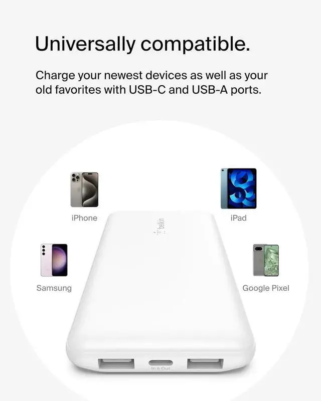 Alt view image 4 of 7 - JAENFONG Portable Charger USB-C Power Bank 10000 mAh w/ 1xUSB-C Port & 2xUSB-A Ports 15W w/Type-C to Type-A Cable for iPhone 16 Galaxy S25 Nintendo Switch 2 Google Pixel 10 etc. - White