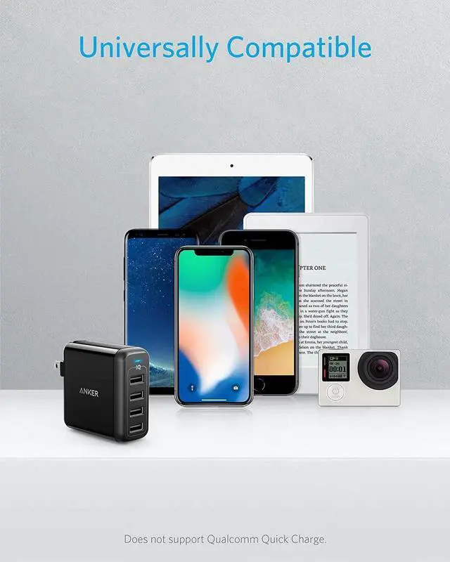 Alt view image 2 of 7 - Charger 40W 4-Port USB Phone Charger with Foldable Plug PowerPort 4 for iPhone 14/13 Series iPad Pro/Air/Mini Galaxy S23/S22/S21 Note 20 Ultra LG Nexus HTC and More
