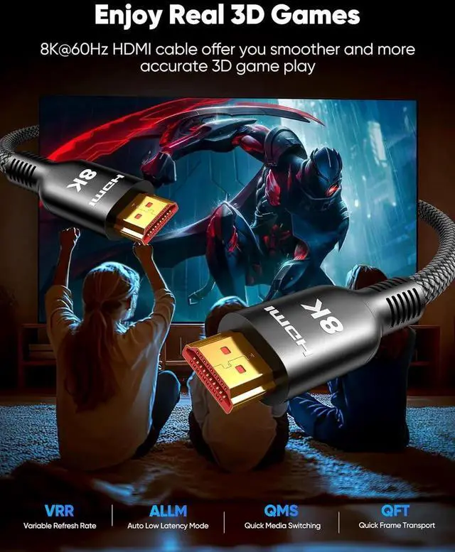 Alt view image 2 of 7 - JAENFONG HDMI Cable 25FT Long 8K 4K Ultra HD High Speed HDMI 2.1 Cable 48Gbps Support 4K@120Hz 8K@60Hz RTX 3090 eARC 3D-Compatible with HDTV Projector Monitor and More