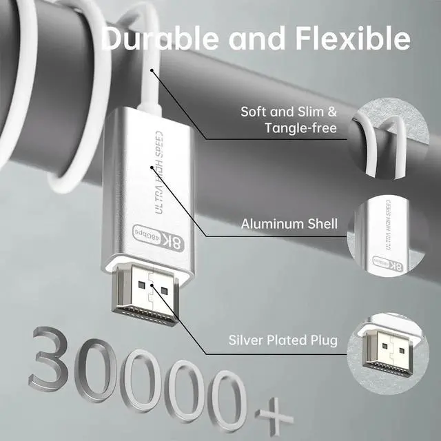 Alt view image 4 of 7 - JAENFONG 10K 8K HDMI 2.1 Cable Fiber Optic 25ft HDMI Cable Super Flexible 48Gbps 8K60Hz & 4K120Hz Support eARC Dolby HDCP 2.2&2.3 HDR 10 Compatible with Blu-ray LG PS5 PS4 Xbox RTX