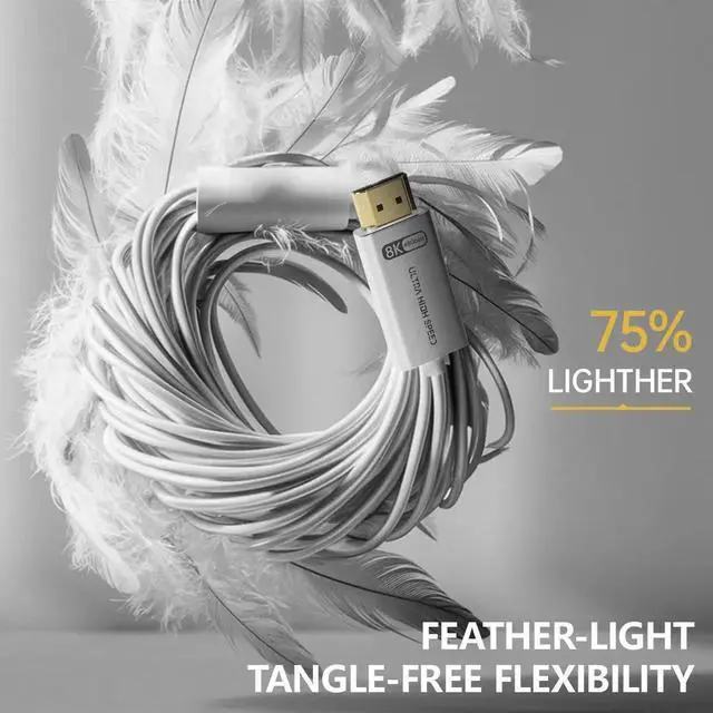 Alt view image 4 of 7 - JAENFONG HDMI 2.1 Cable 50ft White 4K 8K Fiber Optic HDMI Cable[8K@60Hz 4K@120Hz 48Gbps Dynamic HDR eARC HDCP 2.2&2.3 3D] Compatible with 4090 RX 7900 XTX Monitor PS5 Soundbar