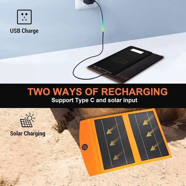 Alt view image 5 of 5 - JAENFONG Portable-Solar-Panel-Charger-20W Foldable Solar Charger with 20000mAh Power Bank and USB-C Fast Charging/LED Flashlight Compatible with iPhone iPad Galaxy for Outdoor Camping Backpacking