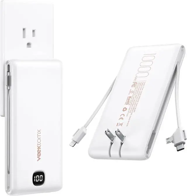 Main image of Portable Charger with Built in Cables 10000mAh Power Bank for iPhone with Wall Plug Travel Essential Fast Charging USB C Slim External Battery Pack for iPhone16/15/14 iPad etc