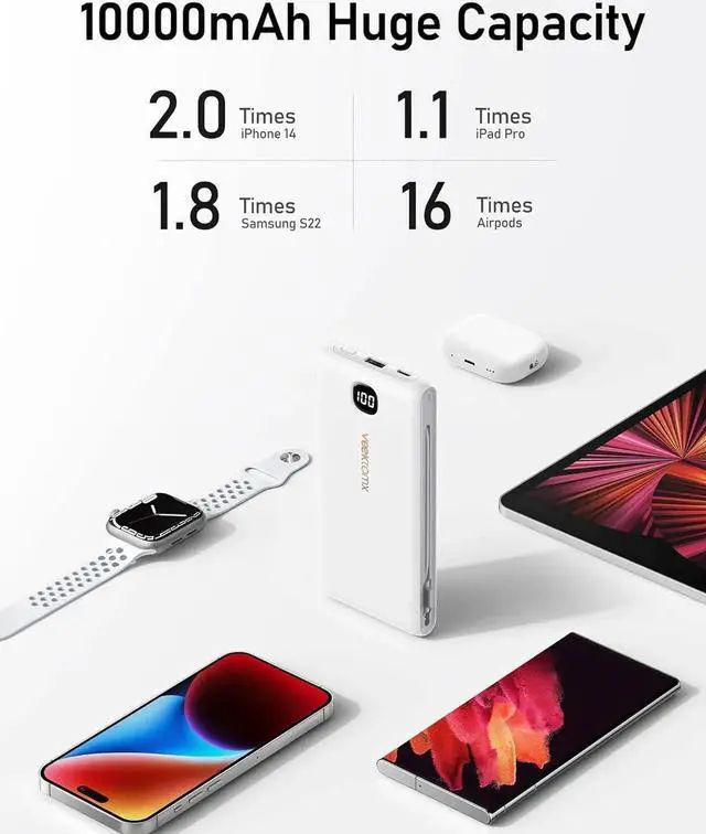Alt view image 2 of 6 - Portable Charger with Built in Cables 10000mAh Power Bank for iPhone with Wall Plug Travel Essential Fast Charging USB C Slim External Battery Pack for iPhone16/15/14 iPad etc