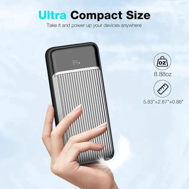 Alt view image 4 of 7 - JAENFONG Portable Charger with Built in Cable 10000mAh LED Display with 4 Output high Speed External Battery Pack Travel Phone Charger Compatible for iPhone iPad Android Black
