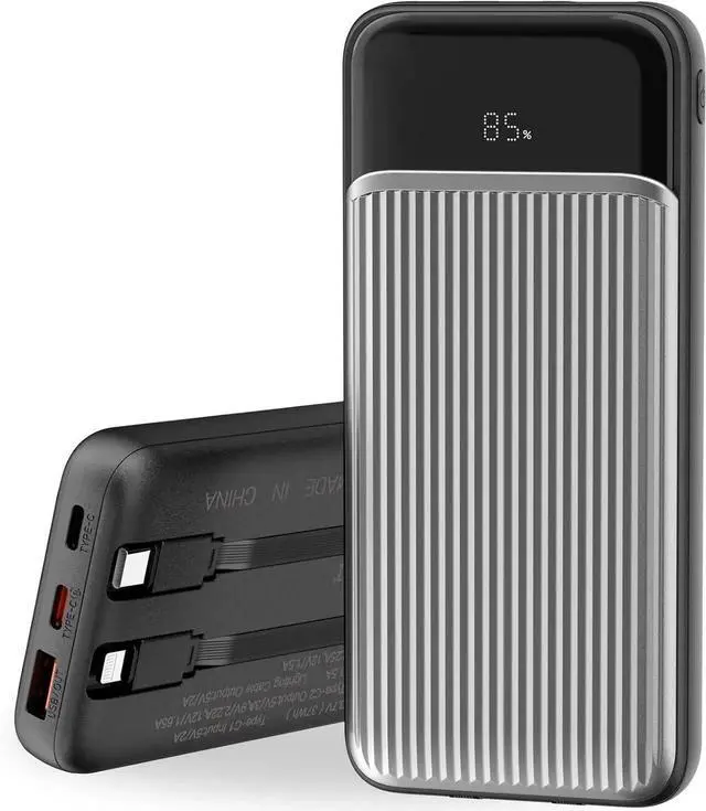 Alt view image 5 of 7 - JAENFONG Portable Charger with Built in Cable 10000mAh LED Display with 4 Output high Speed External Battery Pack Travel Phone Charger Compatible for iPhone iPad Android Black