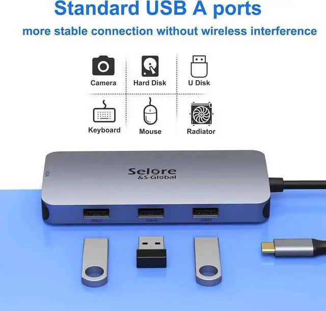 Alt view image 3 of 6 - JAENFONG USB C to Dual HDMI Adapter 7 in 1 USB C Docking Station to Dual HDMI Displayport VGA USB to 3USB 2.0 Multi Monitor Adapter for XPS 13 15 Yoga Matebook X pro etc