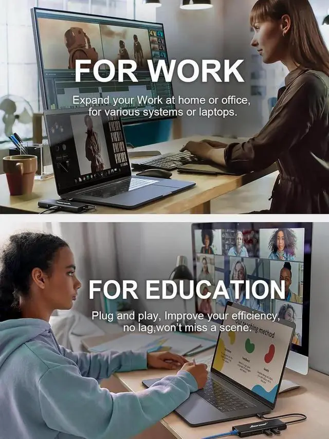 Alt view image 7 of 7 - JAENFONG USB C Hub USBC to 4K@60 Hz HDMI Adapter with 100W PD 8-in-1 USB-C Dongle Multiport Dock Compatible for MacBook HP Laptops-Midnight Black