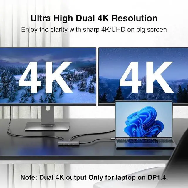 Alt view image 6 of 7 - JAENFONG USB C Docking Station Dual Monitor Adapter for HP Laptop Docking Station 3 Monitors Quadruple Display USBC Hub Dongle to 4K HDMI DP VGA 3 USB2.0 100W PD USB-C Dock for Surface