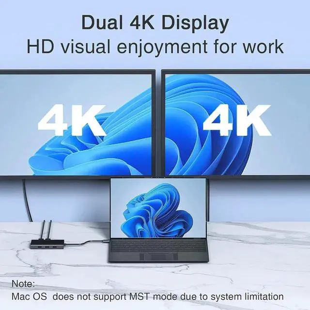 Alt view image 2 of 7 - JAENFONG USB C Docking Station Dual Monitor Adapter for HP Laptop Docking Station 3 Monitors Quadruple Display USB C Hub Dongle to 4K HDMI+DisplayPort+VGA 3 USB2.0 100W PD 8 in 1 Thunderbolt Dock