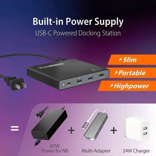 Alt view image 3 of 7 - JAENFONG USB-C Travel Dock with PD 65W Power Supply - for Travel or Business Trip - Charging Adapter Hub with 4K HDMI USB-A x 2 - for MacBook Air/Pro 13 Surface Pro and USB-C Laptop (JCDP392)