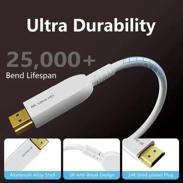 Alt view image 7 of 7 - JAENFONG 8K Fiber Optic HDMI Cable 50FT Long Active HDMI 2.1 Cable 48Gbps Ultra High Speed 8K@60Hz 4K@120Hz HDR10 eARC 3D HDCP 2.3 Compatible for Laptop PC Monitor PS5 PS4 Xbox HDTV Projector