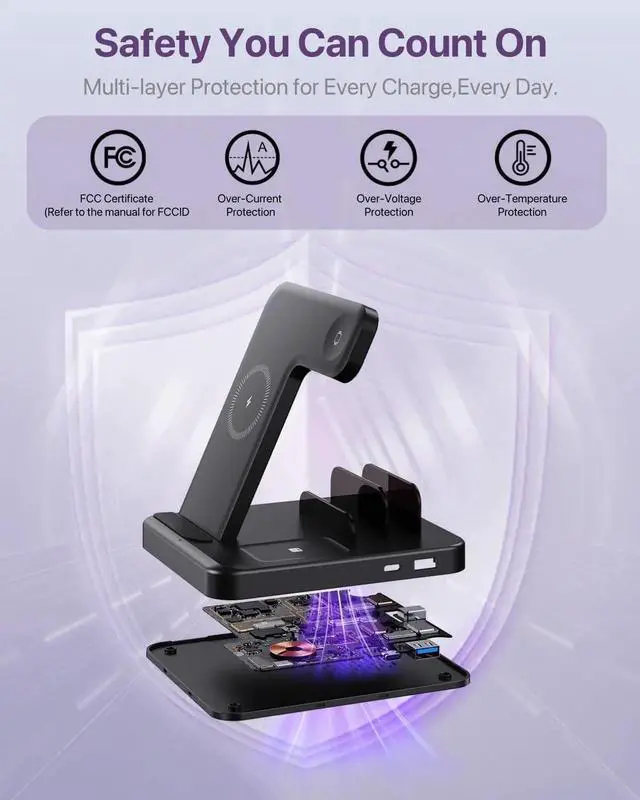 Alt view image 5 of 6 - JAENFONG 5-in-1 Charging Station for iPhones 16 Pro/16 Pro Max/16 and Androids iPad Pro/Air/Mini Watch 10/Ultra 2/Ultra/9/8/7/SE Wireless Charging Dock for Multiple Devices (Black)