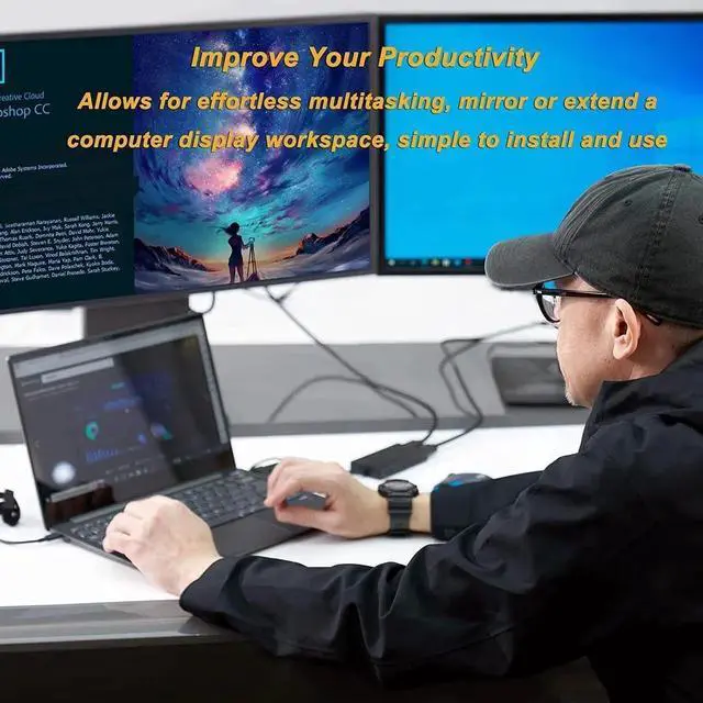 Alt view image 3 of 7 - JAENFONG HDMI Splitter Extended Display for Dual Monitor USB A or USB-C to Dual HDMI Adapter Multi-Monitor Display 3 Separate Screens for Windows and macOS 4K30Hz 1080p@60Hz