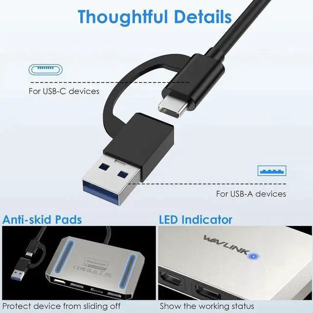 Alt view image 7 of 7 - JAENFONG USB C and USB 3.0 to Dual 4K DisplayPort/HDMI Adapter Displaylink Monitor Splitter Extended Display for Dual Monitor 4K@60Hz HDMI/DP Splitter Compatible with Mac M1-M4 Window Laptop-Silver