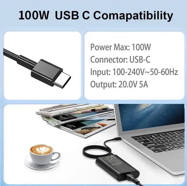 Alt view image 3 of 6 - GAN 100W USB C Laptop Charger for Latitude 5340 7640 7340 7440 5440 5540 9440 5289 5300 Precision 3540 3580 3480 3581 5480 5680 in-spiron 14 Plus 7430 7440 DA100PM220