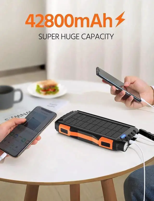 Alt view image 6 of 7 - JAENFONG Solar Charger Power Bank 42800mAh Portable Charger Power Bank External Battery Pack 5V3.1A Qc 3.0 Fast Charger Built-in Super Bright Flashlight (Orange)