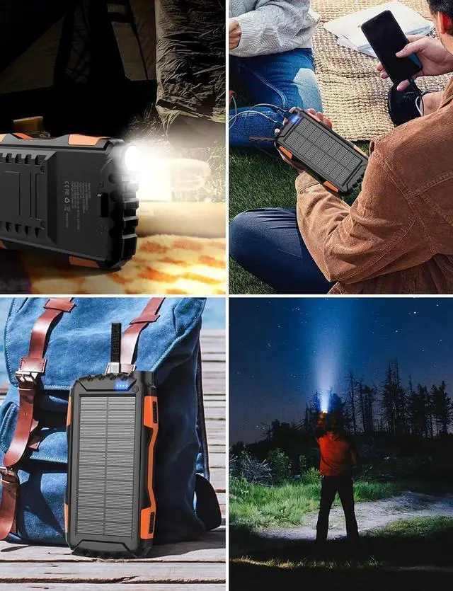 Alt view image 3 of 7 - JAENFONG Solar Charger Power Bank 42800mAh Portable Charger Power Bank External Battery Pack 5V3.1A Qc 3.0 Fast Charger Built-in Super Bright Flashlight (Orange)