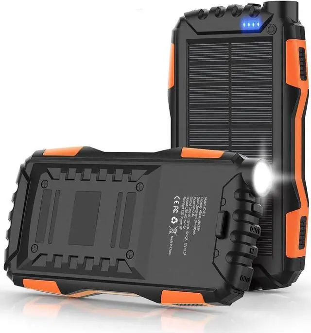 Main image of JAENFONG Solar Charger Power Bank 42800mAh Portable Charger Power Bank External Battery Pack 5V3.1A Qc 3.0 Fast Charger Built-in Super Bright Flashlight (Orange)