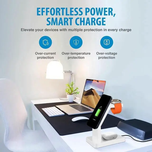 Alt view image 2 of 6 - 3 in 1 Wireless Charging Station Compatible with MagSafe Charger for Fast Wireless Charger Stand for iPhone 15 14 13 12 Pro Max Series iWatch Series Airpods 3 2 Pro