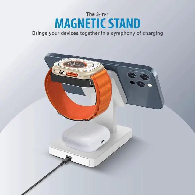 Alt view image 4 of 6 - 3 in 1 Wireless Charging Station Compatible with MagSafe Charger for Fast Wireless Charger Stand for iPhone 15 14 13 12 Pro Max Series iWatch Series Airpods 3 2 Pro