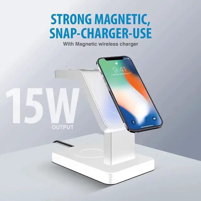 Alt view image 3 of 6 - 3 in 1 Wireless Charging Station Compatible with MagSafe Charger for Fast Wireless Charger Stand for iPhone 15 14 13 12 Pro Max Series iWatch Series Airpods 3 2 Pro