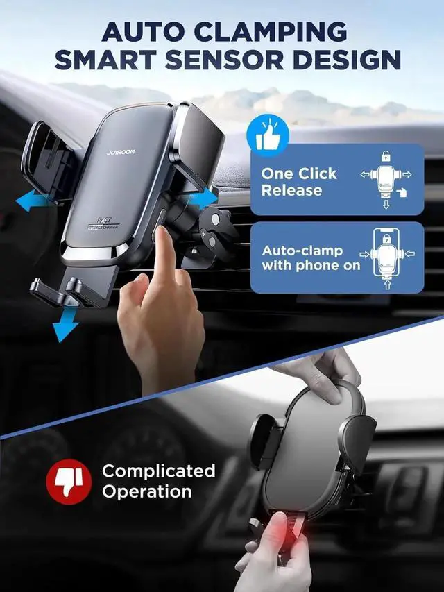 Alt view image 2 of 6 - Wireless Car Charger 15W Qi Fast Charging Auto Clamping Car Charger Phone Holder Mount Cell Phone Holder Car Mount for iPhone 16 15 14 13 Pro Max Xs Galaxy S24 Ultra LG Google