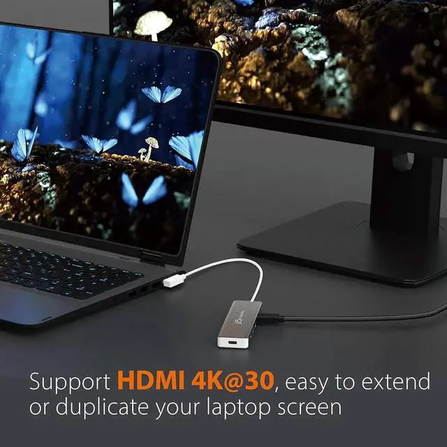 Alt view image 3 of 7 - JAENFONG 9 in 1 USB-C Hub-SuperSpeed+Gen 2 Type C Adapter w/Ethernet microSD/SD 4.0 4K HDMI USB-C 3.1 Gen2 Port PD 100W for MacBook Pro/Air XPS Chromebook & Other USB C Windows Laptops (JCD375)