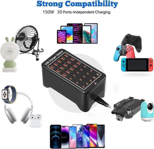 Alt view image 4 of 7 - USB C Charging Station150W 30 Ports USB C Charger15USB-C + 15USB-A Multiple Devices Charger Compatible with /iPhone/iPad/Google Pixel/Tablets and Other USB Electronics