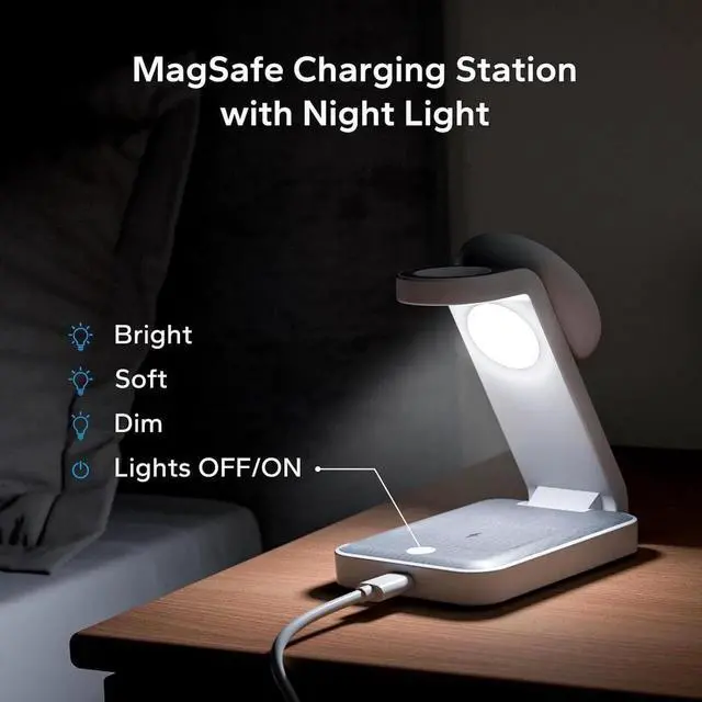 Alt view image 6 of 7 - 3 in 1 Foldable Wireless Travel Charging Station for MagSafe Nightstand Magnetic Charger Stand for iPhone 16 15 14 13 Pro Max Mag-Safe Charging Dock with Night Light for Watch/AirPods